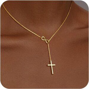 Infinity Cross Necklace for Women, Dainty Cross Pendant Necklae, Non Tarnish & W